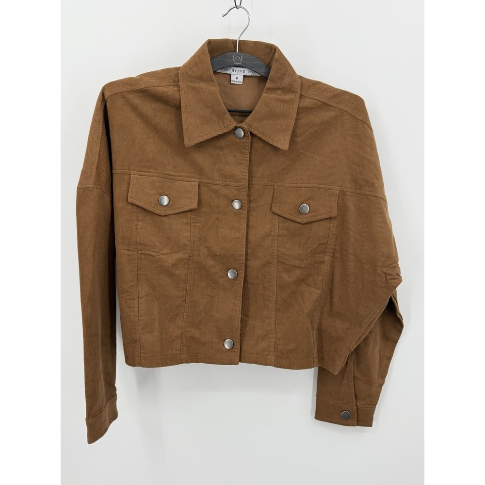 HYFVE Corduroy Cropped Jacket Womens Brown Button Front Size Small